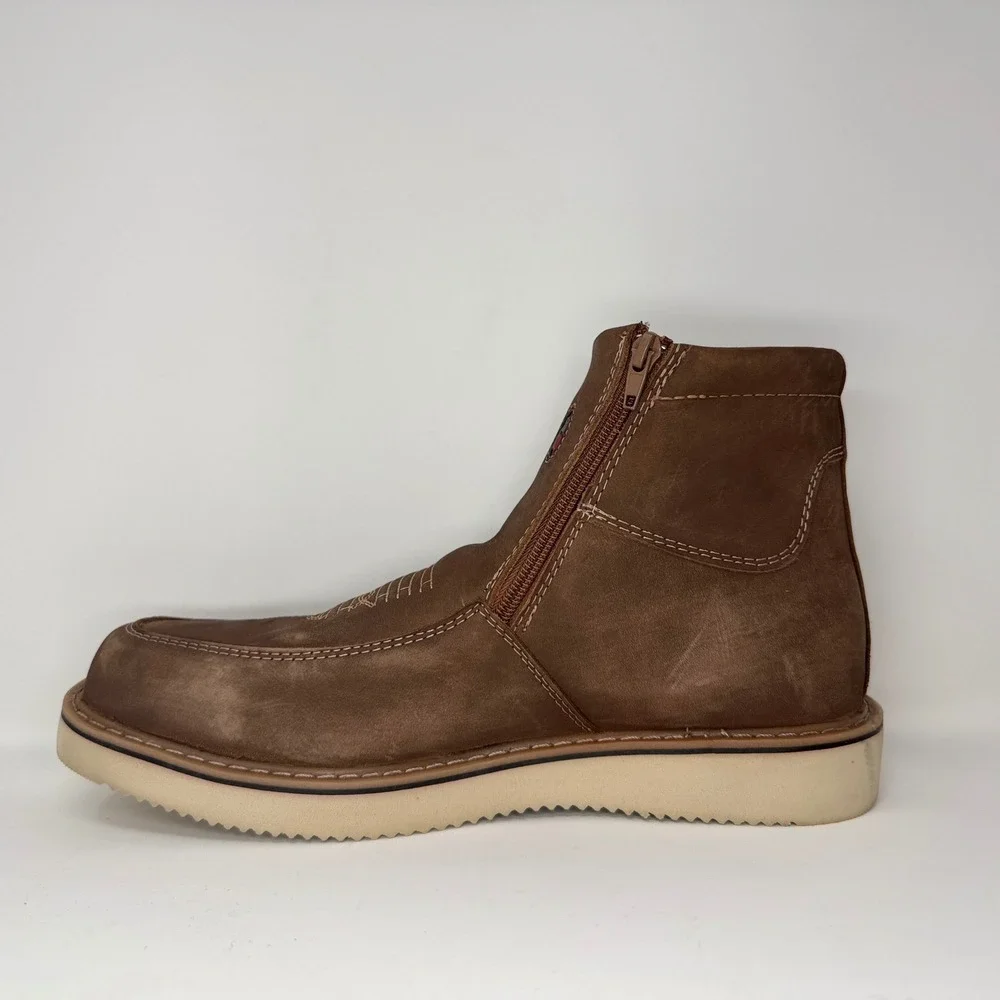 New King Welt Mens Sz 10 Brown Leather Zip Up Square Toe Work Boots
